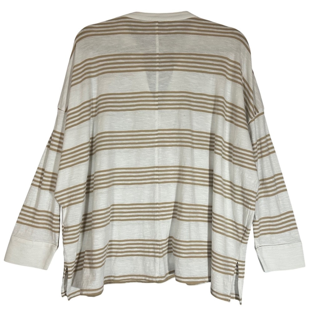 MERSEA Amelia Striped Cuffed Long Sleeve Tee Sz OS 100% Cotton Tunic Top Neutral - Picture 3 of 10